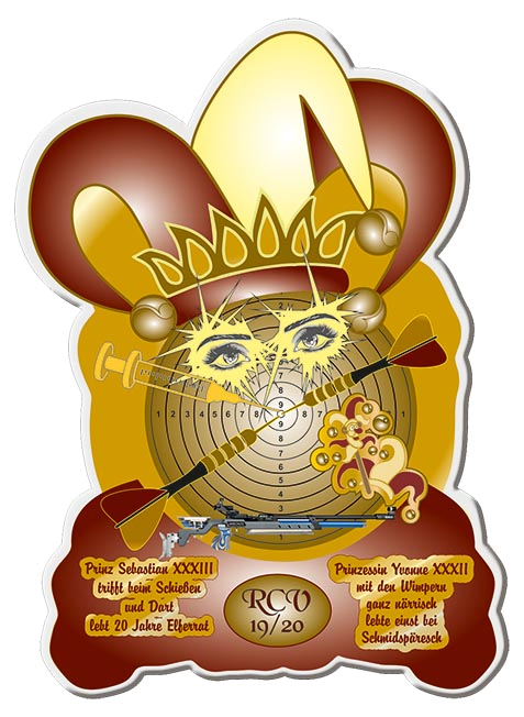 Bild von Sebastian XXXIII. trifft beim Schießen und Dart, lebt 20 Jahre Elferrat & Yvonne XXXII. mit den Wimpern ganz närrisch, lebte einst bei Schmidspärisch